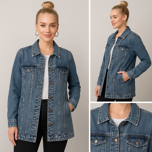 NorthStyle Jackets & Blazers - NWOT NorthStyle Longline Denim Jacket Women’s L – Vintage Wash, Snap Buttons